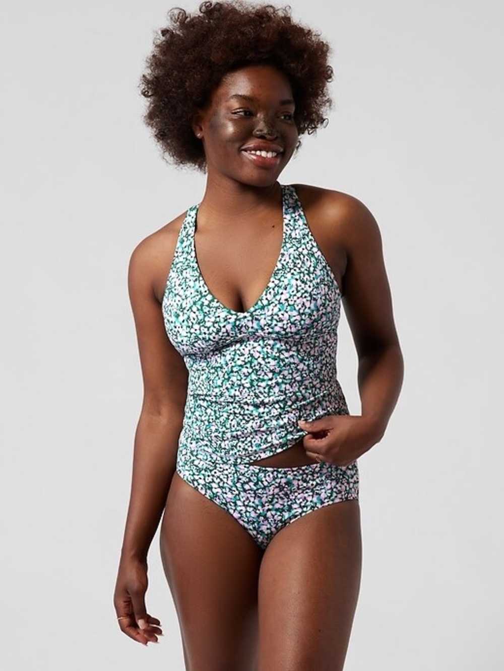 Athleta Camo Flora Gables A-C Cup Scoop Neck Tankini Swim Top & Bottoms Sz M - Picture 1 of 7